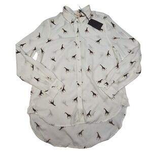 Jane and Delaney Womens Small White Giraffe Print Roll Tab Quirky Whimsical